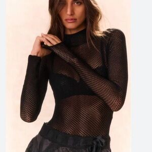 🔥🔥🔥🔥 Designer brand NUDE Black Sheer Fitted top with high collar